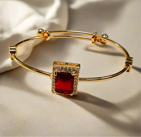 Elegant Rectangle Red Stone Golden Bracelet