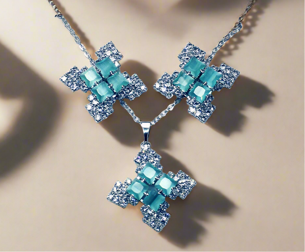 Sea Green Princess Cut: Square Stone Necklace Set