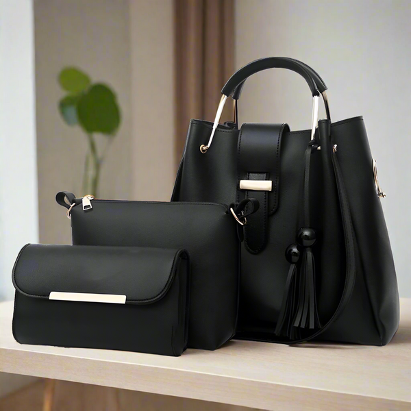 3 piece Black Hand Bag