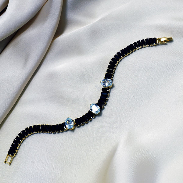 Black Zircon Bracelet with Three Dazzling White Stones