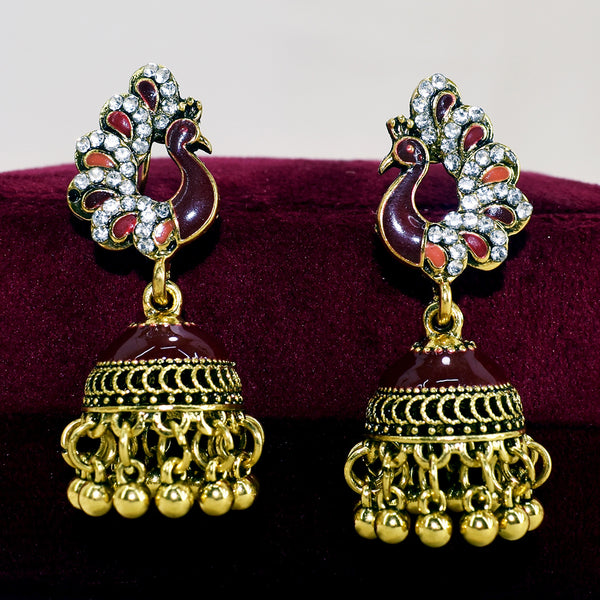 Exquisite Peacock Maroon Jhumka Earring