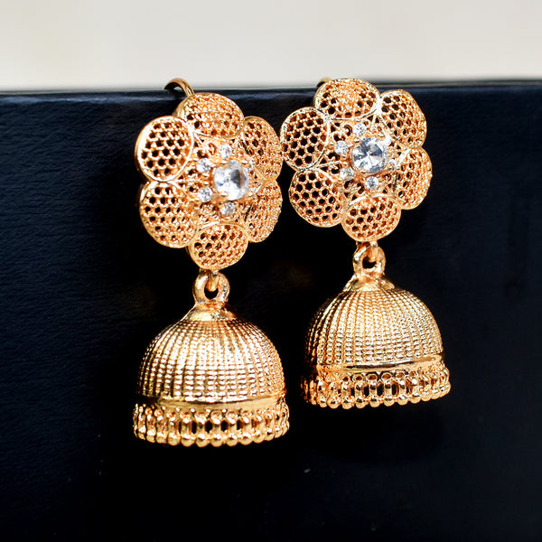 Blooming Grace: Gold-Plated Flowery Jhumka Earrings