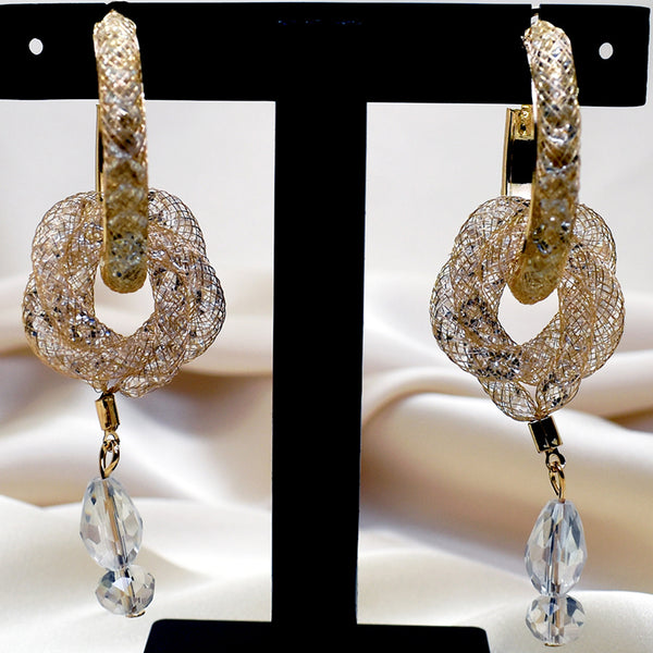 Stylish Golden Hoop Earring with a Drop White Stone