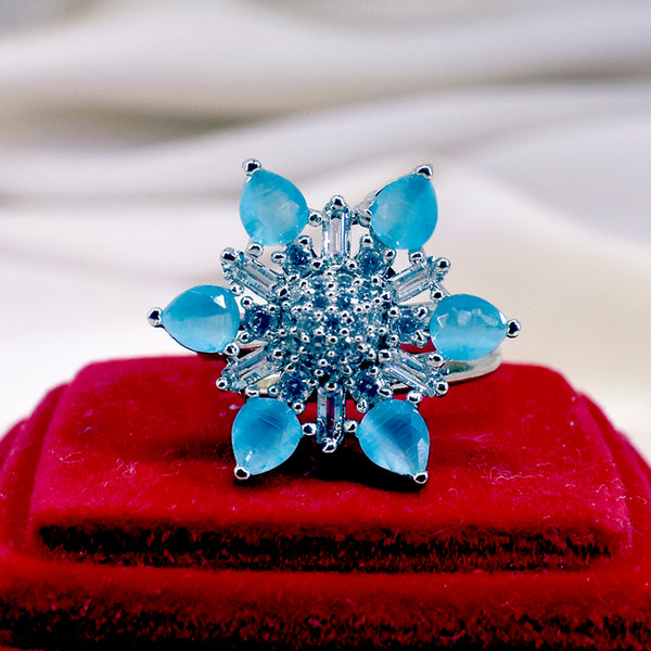 Turquoise Blossom Elegance: AD Flower Ring