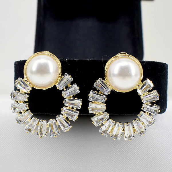 Golden Elegance: Pearl Zircon Drop Earrings