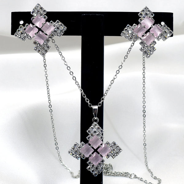 Pink Princess Cut: Square Stone Necklace Set