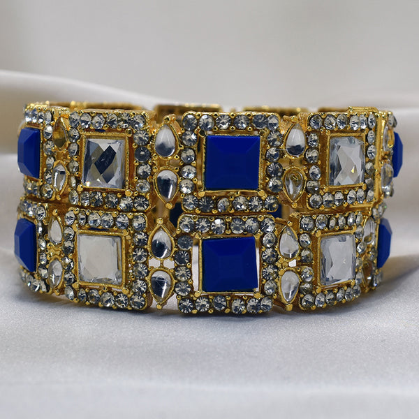 Pair of Gold-Plated Bangles Adorned with Blue and White Stones