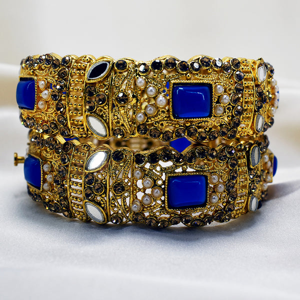 Set of Two Gold-Plated Bangles with Stunning Blue Stones