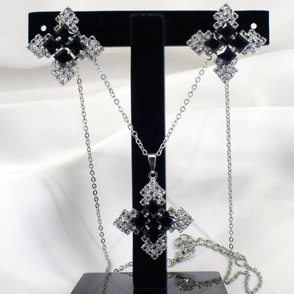 Black Princess Cut: Square Stone Necklace Set