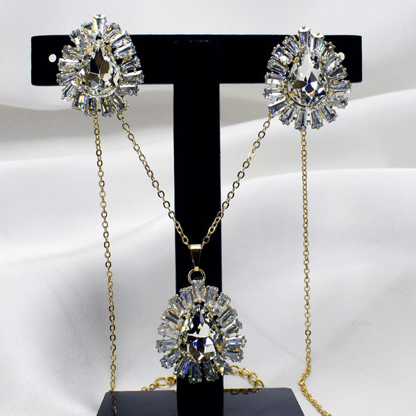 Dazzling Zircon Ensemble: Champagne Studded Necklace Set