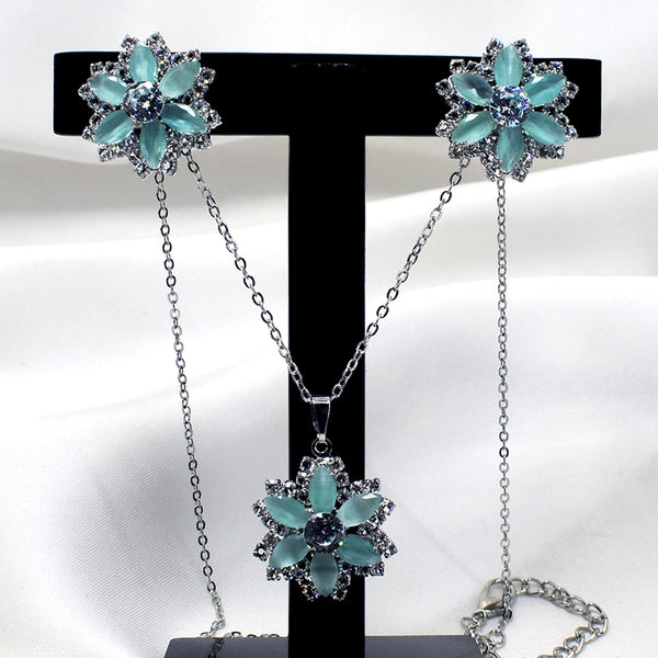 Sky Radiance: Sea Green Six-Petal Zircon Necklace Set