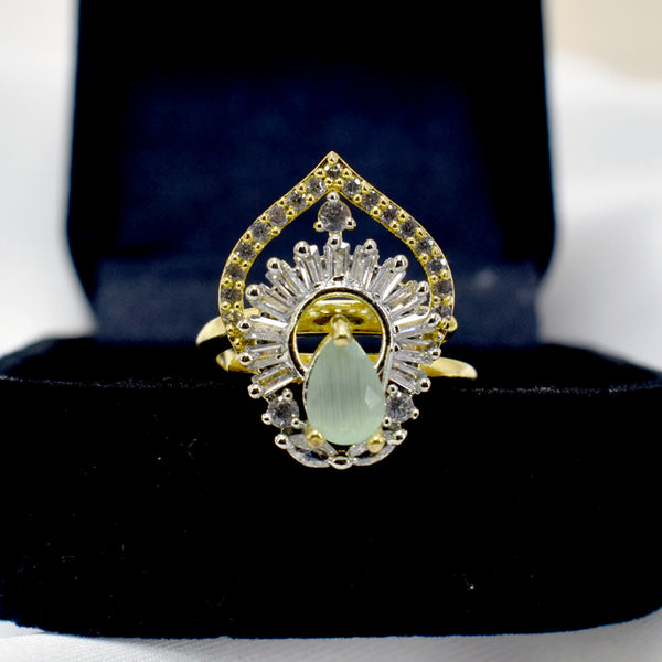 Lustrous Mint Majesty: Classy Shiny Royal Light Green AD Ring