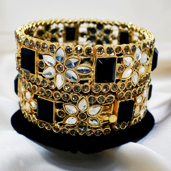 Exquisite Set of Two Gold-Plated Bangles Adorned with Elegant Black Stones