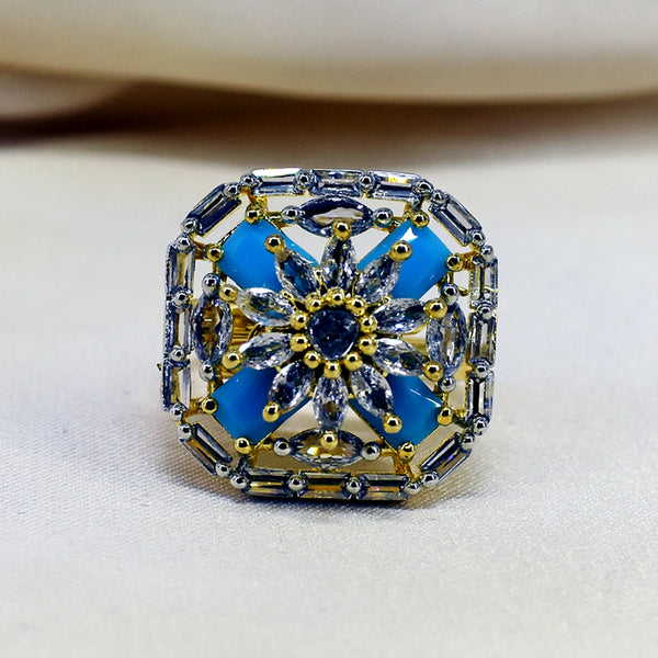 Geometric Elegance: Blue Stone AD Ring