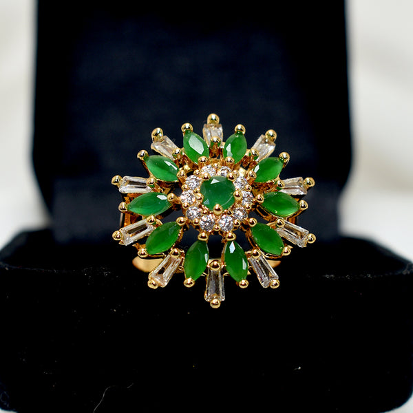 Gold Plated Emerald Flower Ring