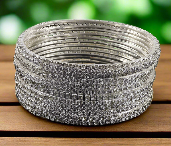 Sparkling Elegance: Silver Stone Bangles