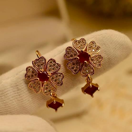 Romantic Bloom: Flower of Hearts Red Stone Earrings