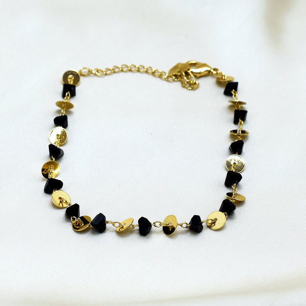 Timeless Allure: Gold-Plated Anklet with Black Stone