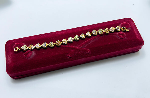 Hearts of Gold: Bracelet with Centered Multi-Colour Gemstones