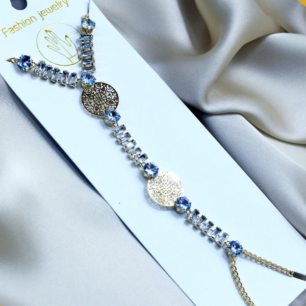 Dazzling Elegance: CZ Hand Harness Bracelet with Golden Rounds Design