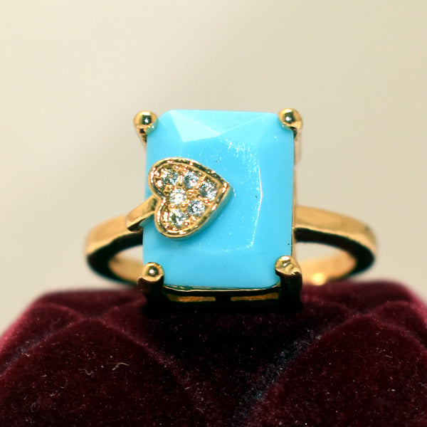 Golden Heart and Aqua Stone Fusion Ring