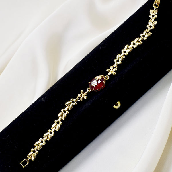 Fancy Gold-Plated Red Stone Centred Bracelet for Refined Elegance