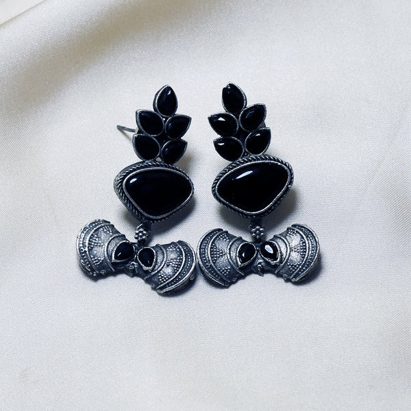 Elegant Allure: Black Stone Oxidized Earrings