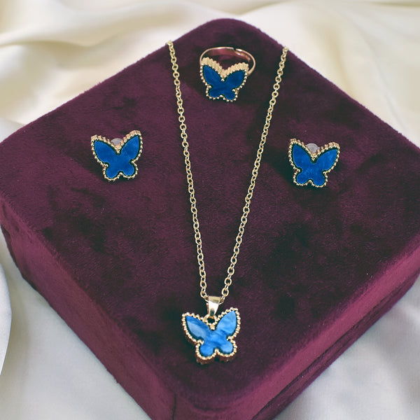 Sapphire Wings: Blue Butterfly Necklace Set