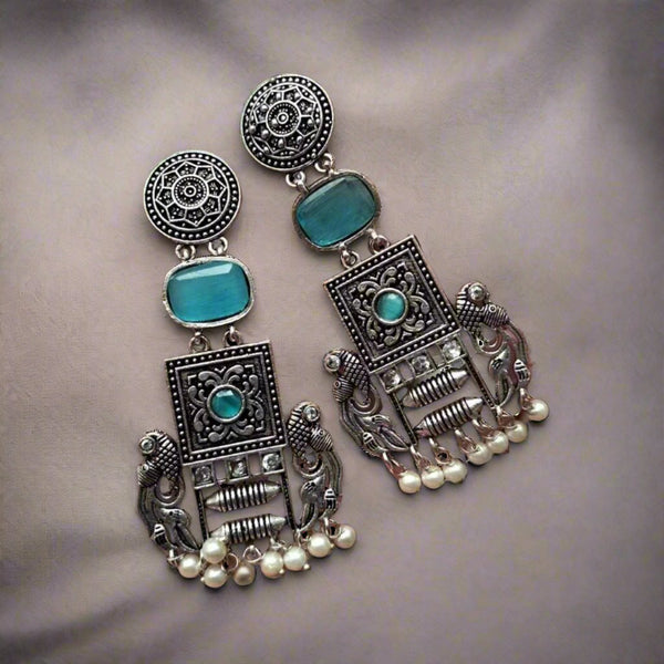 Artisan Oxidized Turquoise Stone Earrings