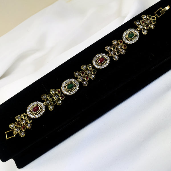 The Antique Green and Red Gems Golden Bracelet