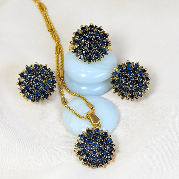 Elegant Sapphire Cluster Necklace Set