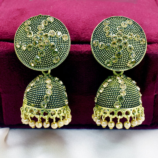 Vintage Indian Jhumka Earrings with Champagne Stone Accents