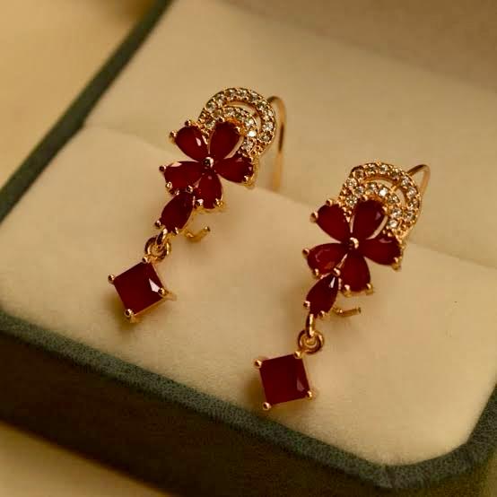 Maroon Majesty: Golden Earrings with Rich Maroon Accents