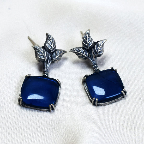 Artistic Flair: Designer Leaf Earrings with Sky Blue Stone