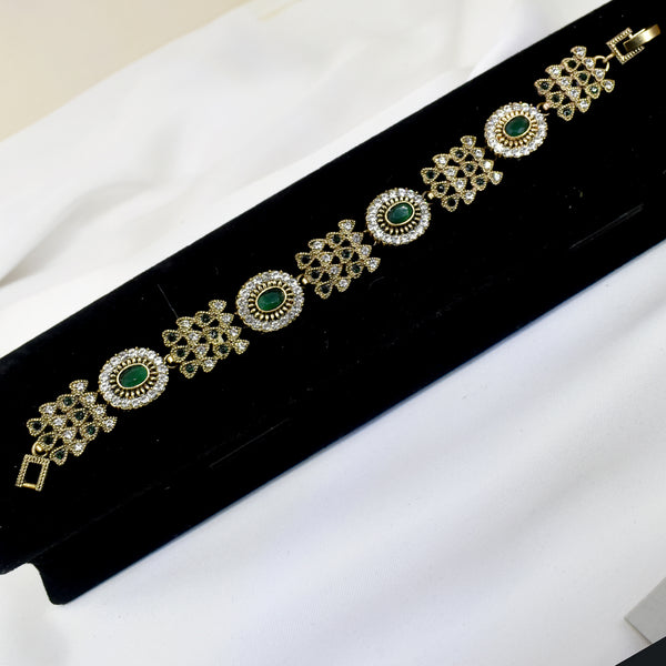 The Antique Green Gems Golden Bracelet