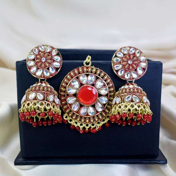 Mirror Golden Tikka Earrings Set: Elegant Traditional Jewelry