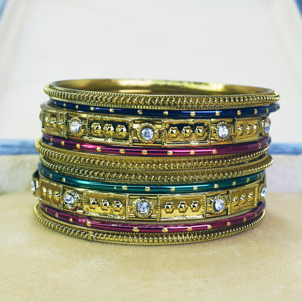 Gold-Plated Indian Bangles with White Stones