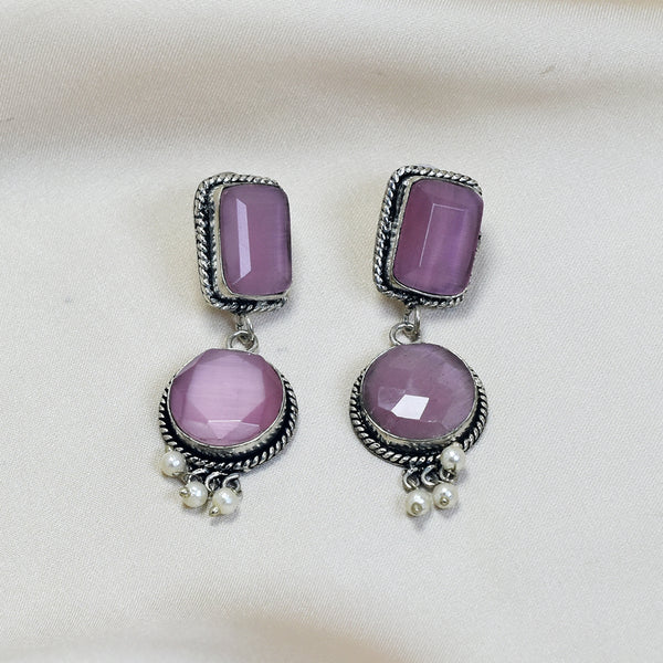 Oxidized Pink Stone Earrings