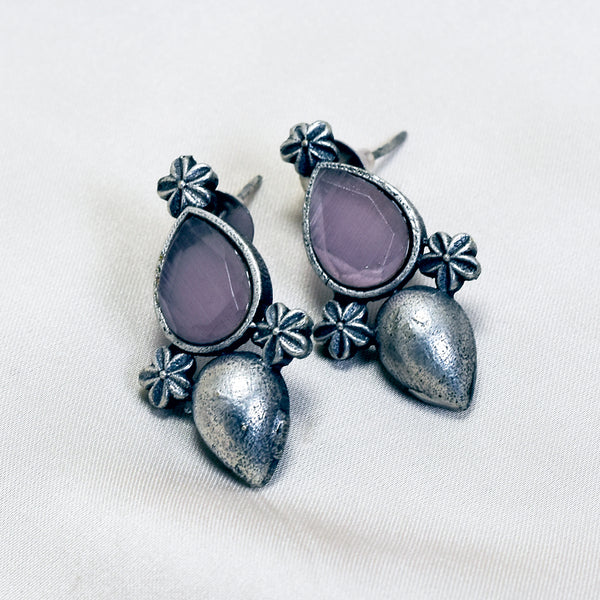 Serene Glow: Oxidized Pink Stone Earrings