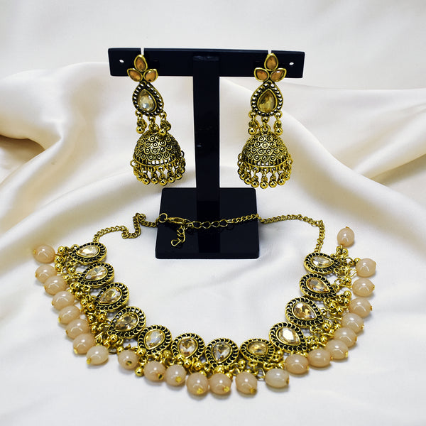 Gilded Elegance: Golden Choker Set with Champagne Beads