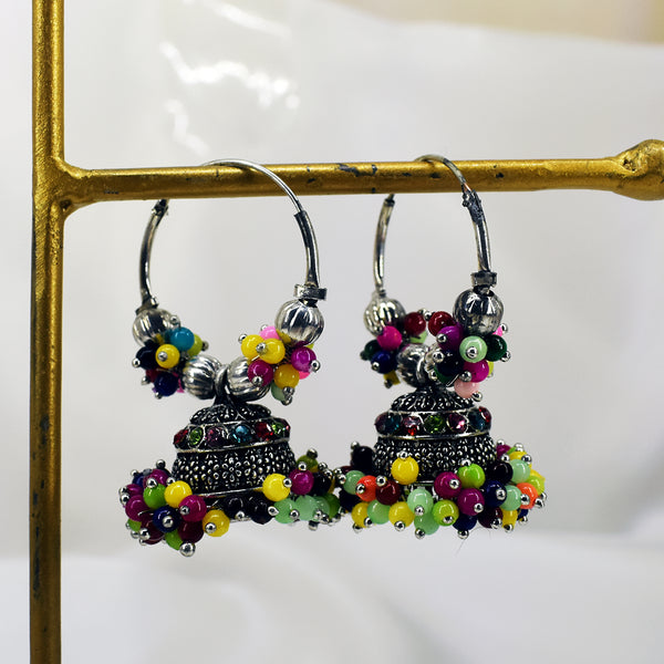 Colorful Circles: Vintage Multicolor Indian Hoop Jhumka Earrings