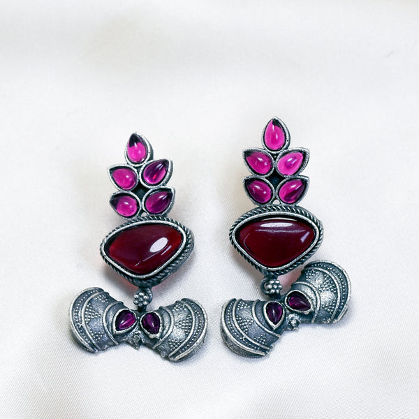 Elegant Allure: Red Stone Oxidized Earrings