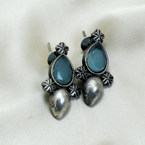 Serene Glow: Oxidized Sky Blue Stone Earrings