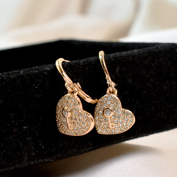 Unlock Love: Rose Gold Key to Heart Hoop Earrings