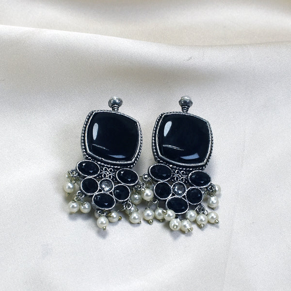 Oxidized Black Stone Indian Earrings