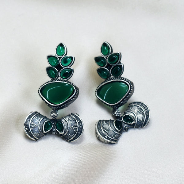 Elegant Allure: Green Stone Oxidized Earrings