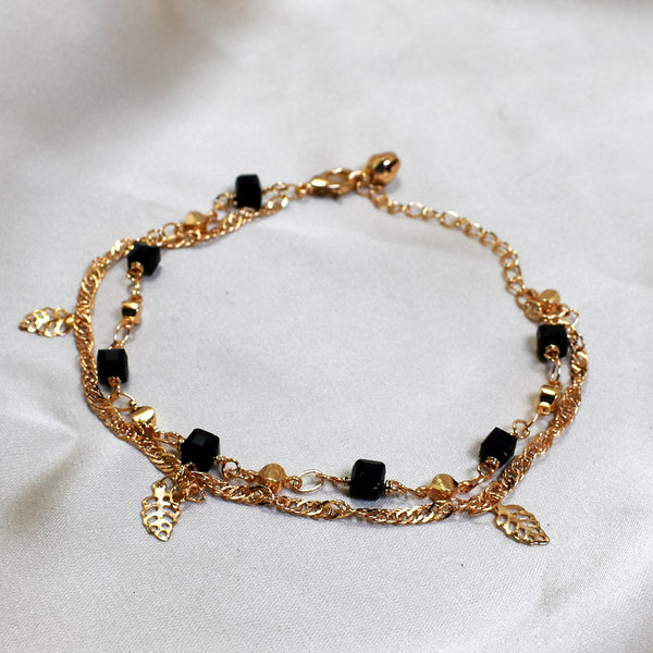 Midnight Charm: Black Square Stone Anklet