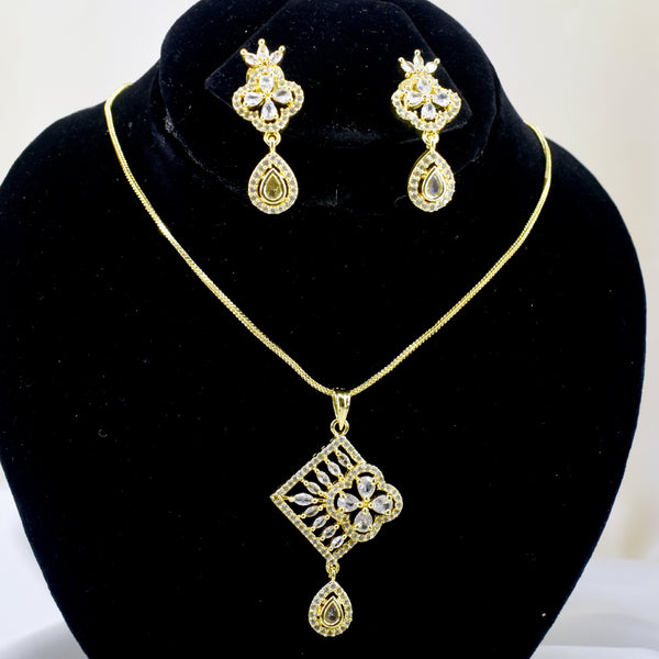 Golden Mint Glamour: AD Jewelry Necklace Set with Green Stones