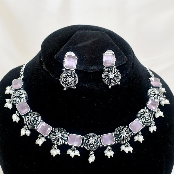 Bold & Beautiful: Pink Stone Oxidized Necklace Collection