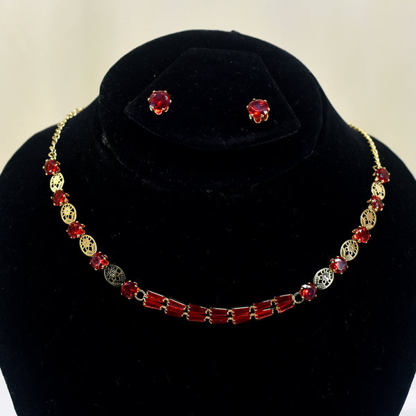 Crimson Harmony: Red and Golden Necklace Set